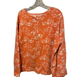 Blair woman’s long sleeve orange print Henley Tee  size 2X